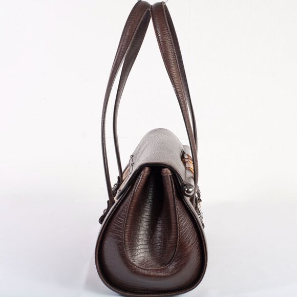 Authentic Gucci Monogram Bamboo Bullet Bag Dark Brown - Picture 2 of 16